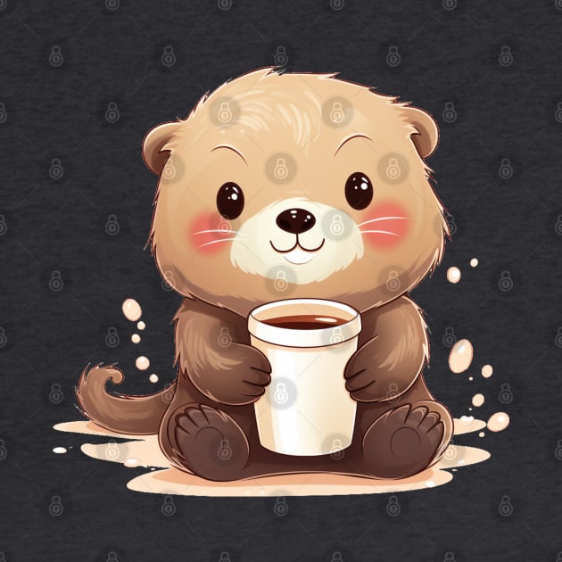 Cute Sea Otter drinking coffee with a cute expression by MilkyBerry